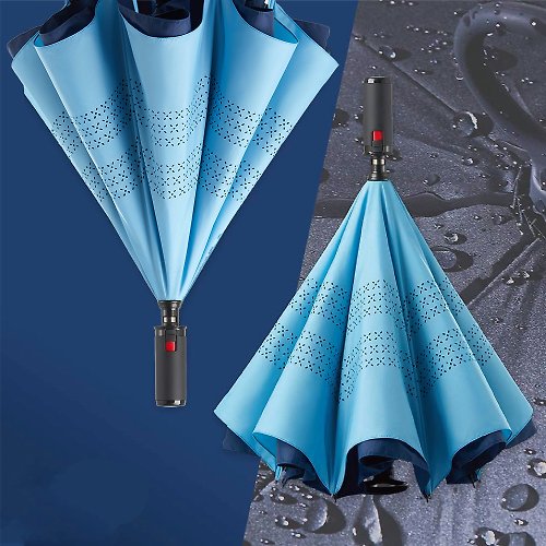 美而耐(MEI&NAI) 美而耐【反向傘-藍面藍底】快速收傘 反向聚雨水 抗風防潑 大傘面