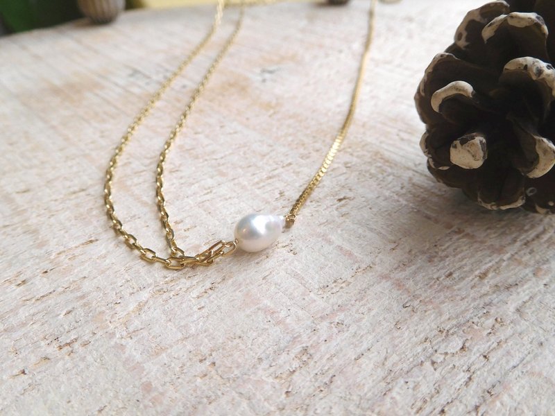 Special alloy asymmetric water drop pearl long chain - สร้อยคอยาว - โลหะ สีทอง