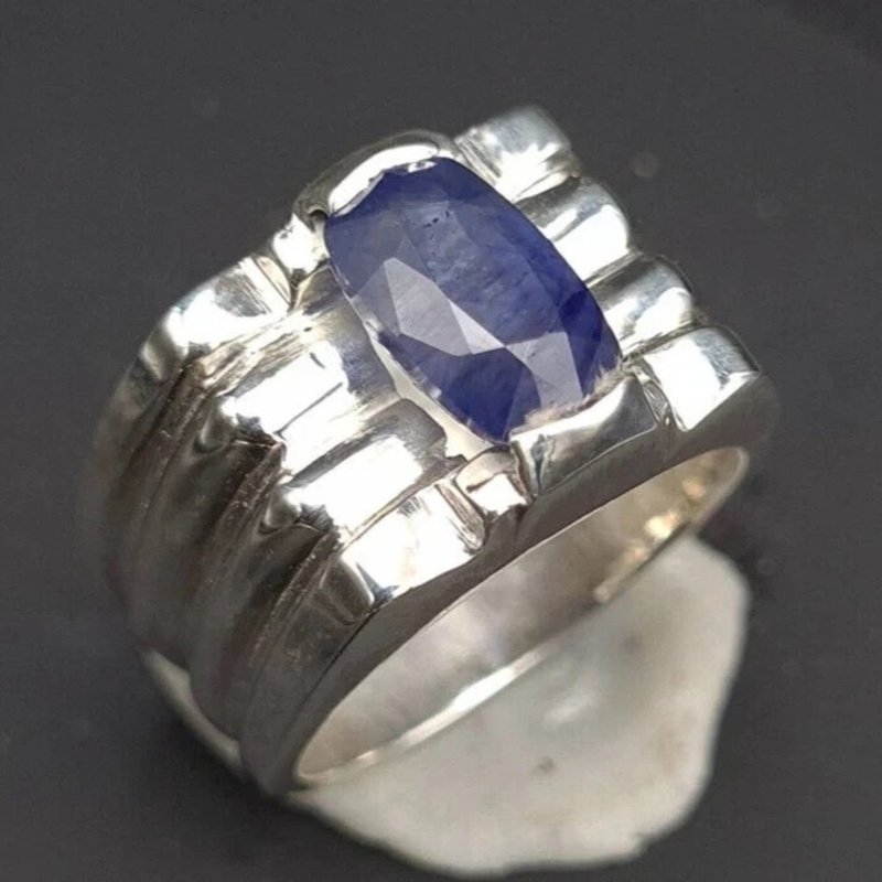 Beautiful sapphire ring mens sapphire jewelry handmade jewellery gemstone rings - 戒指 - 寶石 藍色