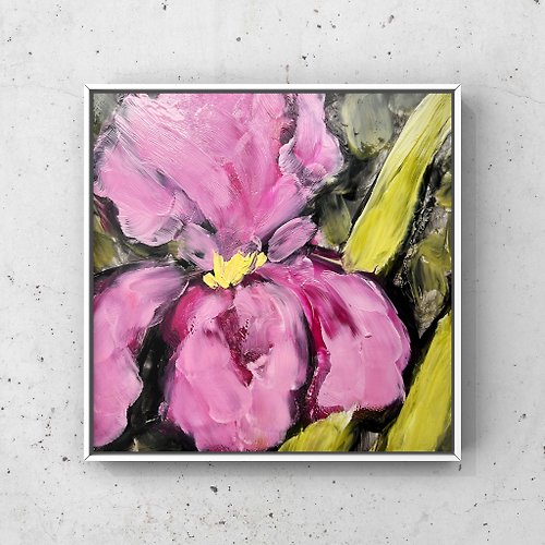 Katrin Fine Art Purple flower oil painting 5 inch Pink Irises floral original artwork