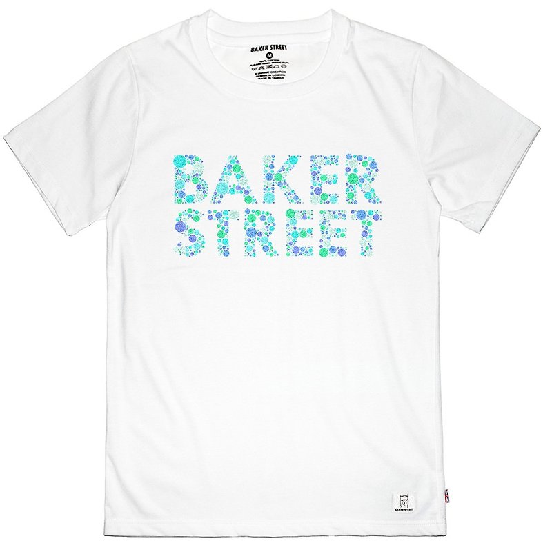 British Fashion Brand -Baker Street- Ishihara Fonts Printed T-shirt - เสื้อยืดผู้ชาย - ผ้าฝ้าย/ผ้าลินิน ขาว