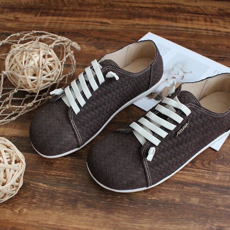 [Wide-foot friendly] MIT comfortable steamed bun shoes. Genuine Leather. Knitting coffee 5802 - รองเท้าลำลองผู้ชาย - หนังแท้ สีนำ้ตาล