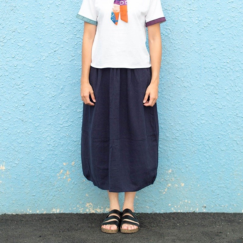 Originality does not hit the shirt Simple Slim Breathable Cotton Plain Plain Joker dress Ink Blue Skirt 【C-03】 - กระโปรง - ผ้าฝ้าย/ผ้าลินิน สีน้ำเงิน