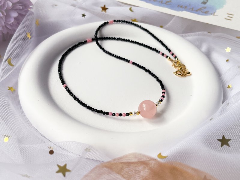 [Peach] Pink crystal pink opal black spindle shell beads 14K gold-filled design necklace necklace - Necklaces - Crystal Multicolor