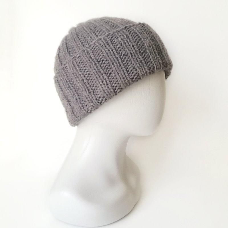 Wool Handmade Grey Men's Winter Beanie: Cozy Seamless Hand-Knit Craftsmanship - Hats & Caps - Wool Gray