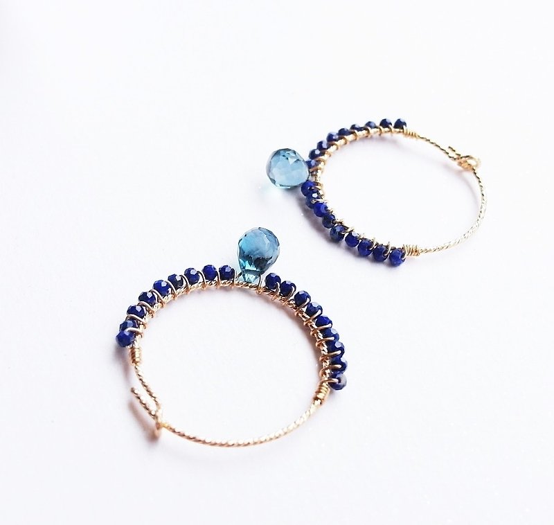 | Touch of moonlight | 伦敦兰托帕 very bright blue lapis lazuli gemstone earrings 14k gold - ต่างหู - เครื่องเพชรพลอย สีน้ำเงิน