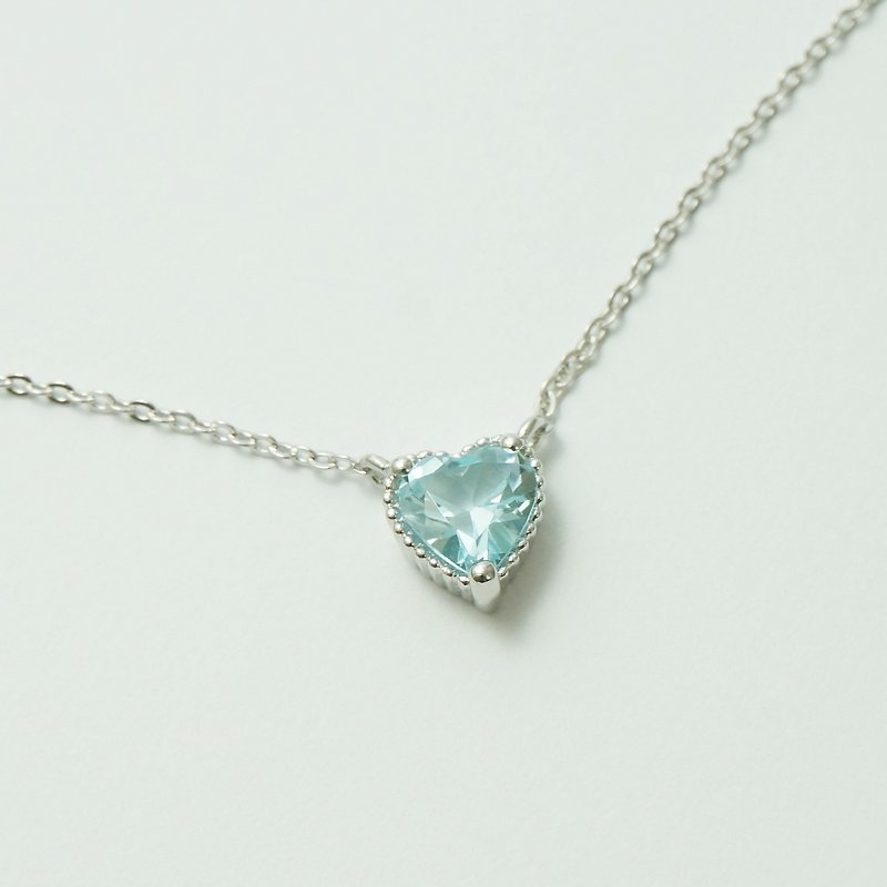 Heart-shaped natural topaz トパーズTopaz sterling silver love necklace light jewelry - Necklaces - Other Metals Blue
