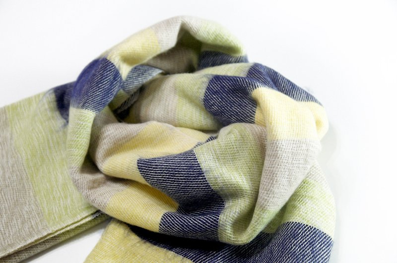Valentine's Day gift birthday gift limited edition a pure wool shawl / boho knitted scarves / hand-woven scarves / knitted shawls / blankets / pure wool scarves / pure wool shawl - simple fashion mint green lemon yellow - Scarves - Wool Multicolor