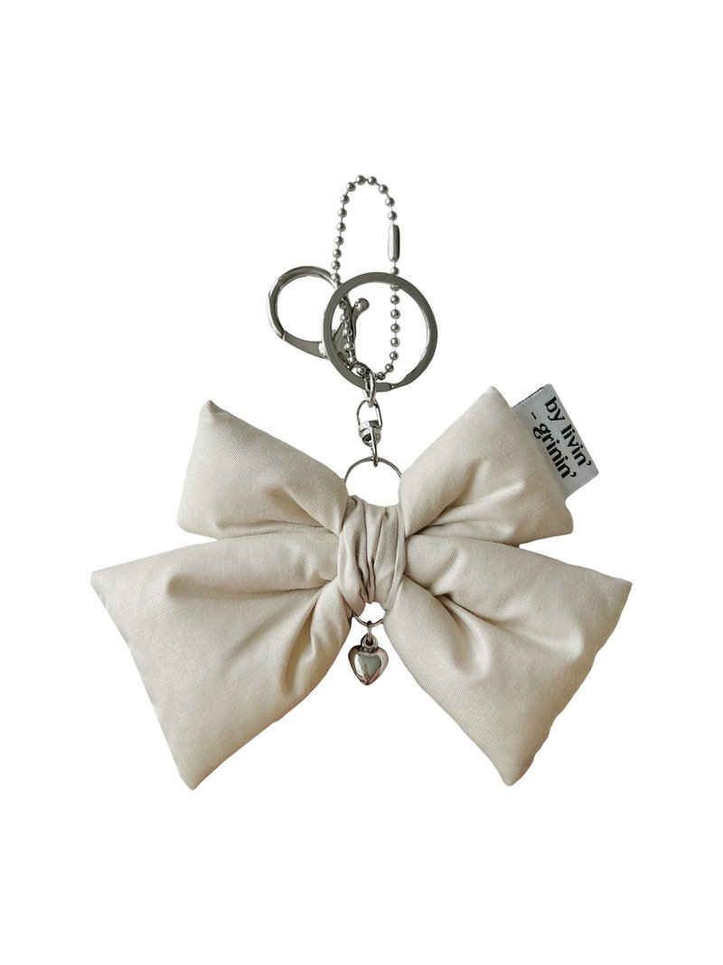 double ribbon keyring_beige - 鑰匙圈/鑰匙包 - 其他人造纖維 