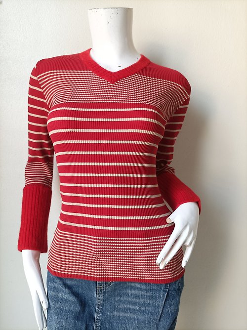 cvintageland Jean-Paul GAULTIER CLASSIQUE Striped Rib Knit Sweater Size 40