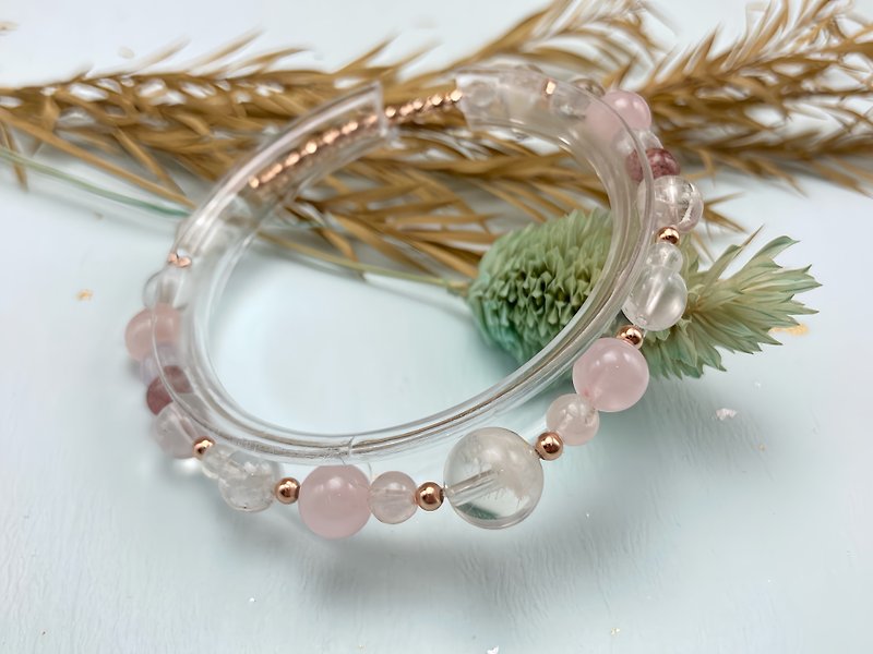Original Collection | To Happiness - So Beautiful × Good Popularity | Pink Quartz/Snowflake Ghost/Red Strawberry - Bracelets - Crystal Pink