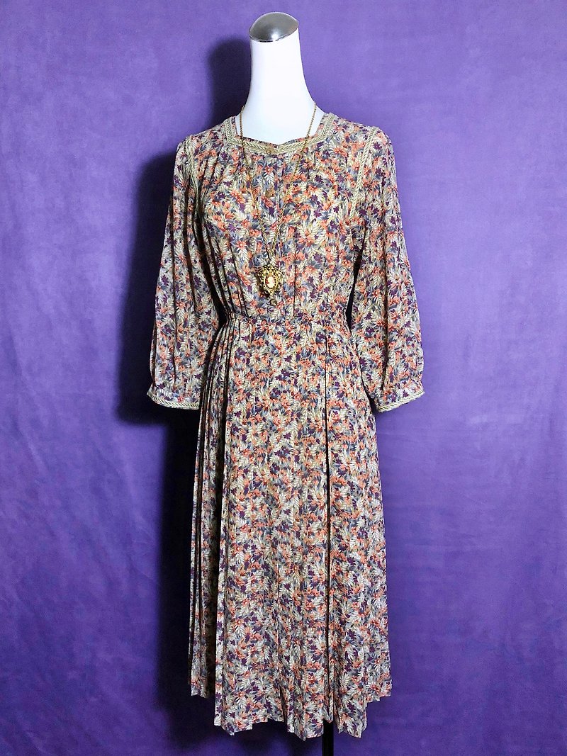 Lace five-pointed collar flower vintage dress / abroad brought back VINTAGE - ชุดเดรส - เส้นใยสังเคราะห์ หลากหลายสี