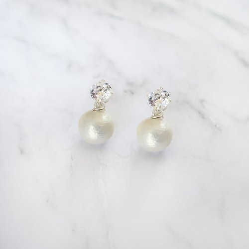 COOL & HOT 925純銀 鋯石 日本棉珍珠 耳針 耳環 耳夾-一對