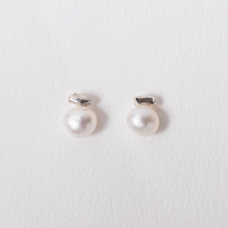 Germination 芽 透明な 珍珠 - 耳環/耳夾 - 珍珠 白色