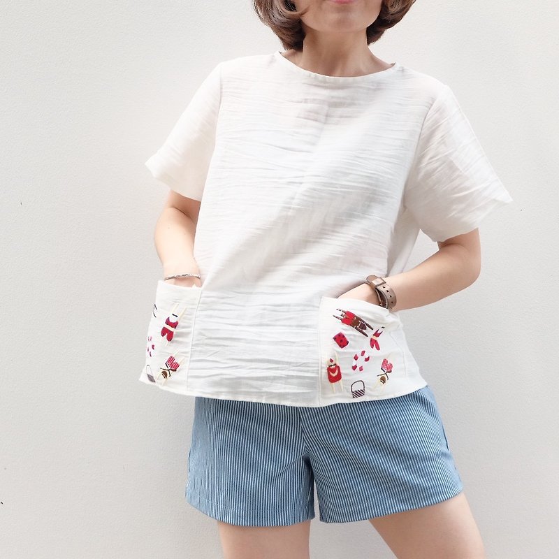 Molly Top - Little Red Hood Team (white color and wrinkled clothing) - 女裝 上衣 - 棉．麻 白色