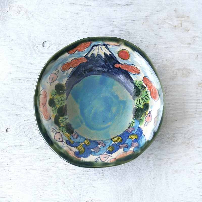 湖水を取り巻く青い富士のbowl - 茶碗・ボウル - 陶器 ブルー