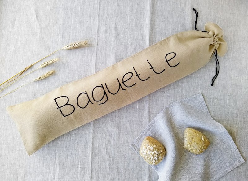 Bread baguette bags, Linen bread bag, Bread bag reusable, 環保袋, Bread storage bag - 調味罐/醬料罐 - 亞麻 金色