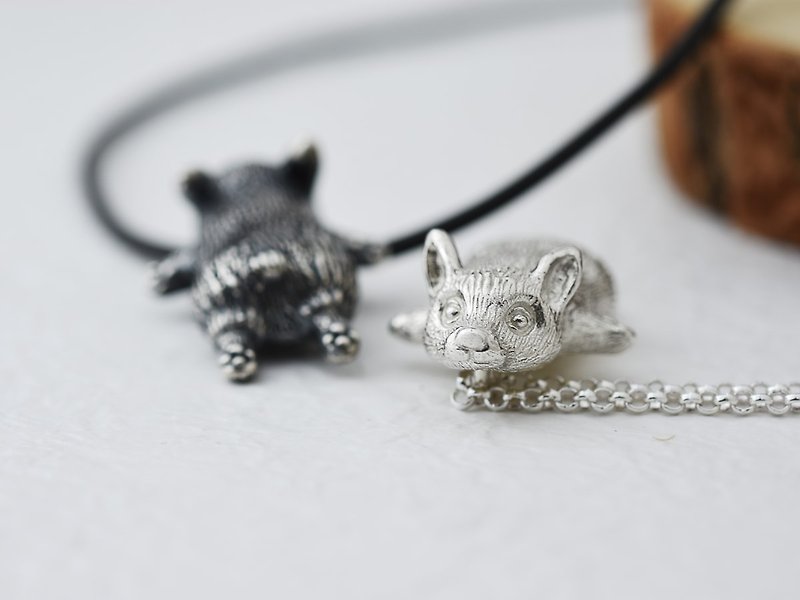Corgi lies on chest necklace 925 sterling silver for unisex - Necklaces - Sterling Silver Silver