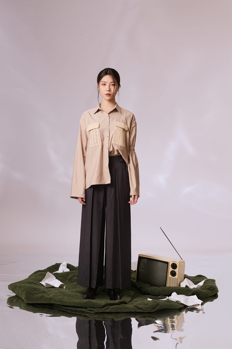 Pleated wide trousers - gray - กางเกงขายาว - ไฟเบอร์อื่นๆ สีเทา