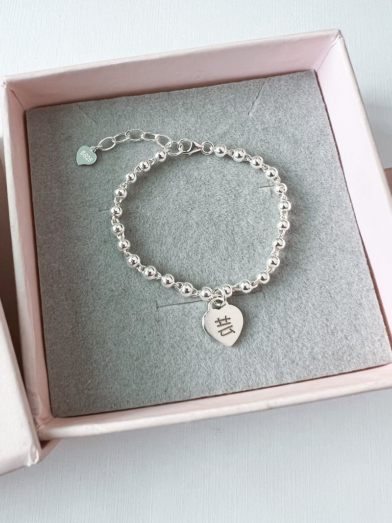Love pendant customized parent-child model - baby 925 sterling silver bead tag bracelet - full moon birthday gift - เครื่องประดับ - เงินแท้ สีเงิน