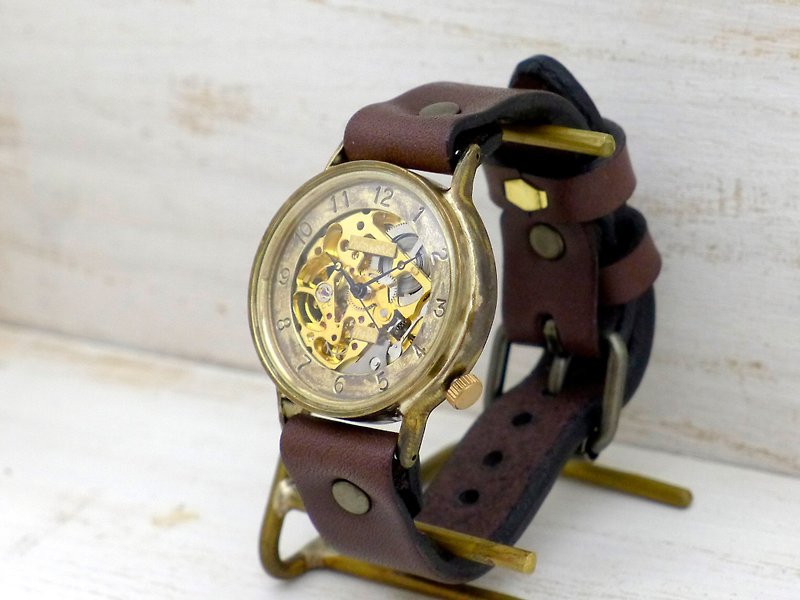 BAM021 self-winding 36mm Brass Arabic numeral handmade wristwatch (BAM021 Arabic) - นาฬิกาผู้หญิง - ทองแดงทองเหลือง สีทอง