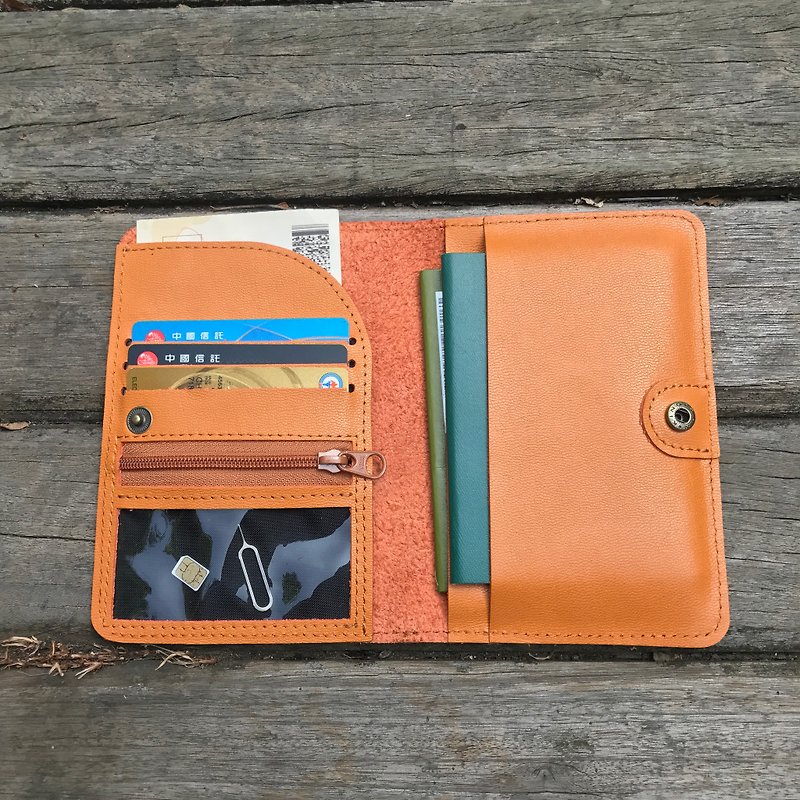 "Play skin girl" cream orange _ passport sets (no logo, free imprint), handmade leather, passport - ที่เก็บพาสปอร์ต - หนังแท้ สีส้ม