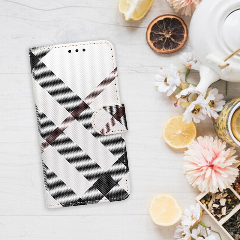 Aguchi Samsung Note10+/Note20 5G 英倫格紋手機皮套-白色格紋 - 手機殼/手機套 - 人造皮革 白色