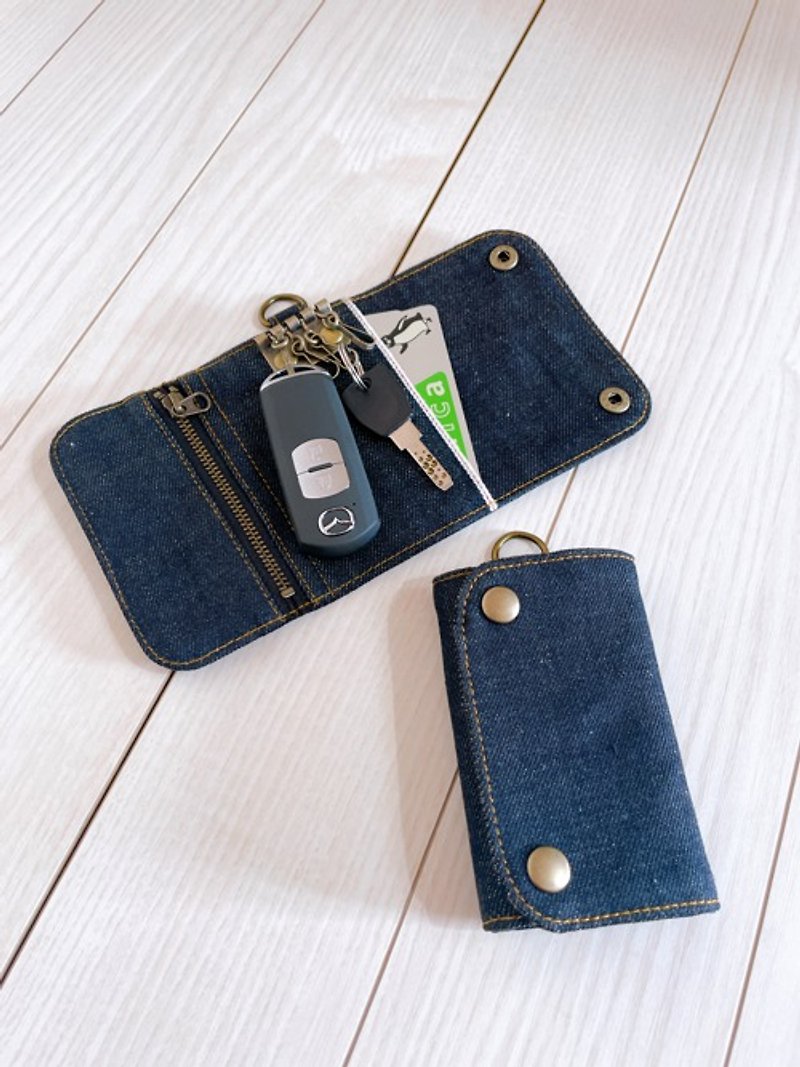 Okayama denim trifold key case 4 row smart key case card case coin case - Keychains - Cotton & Hemp 