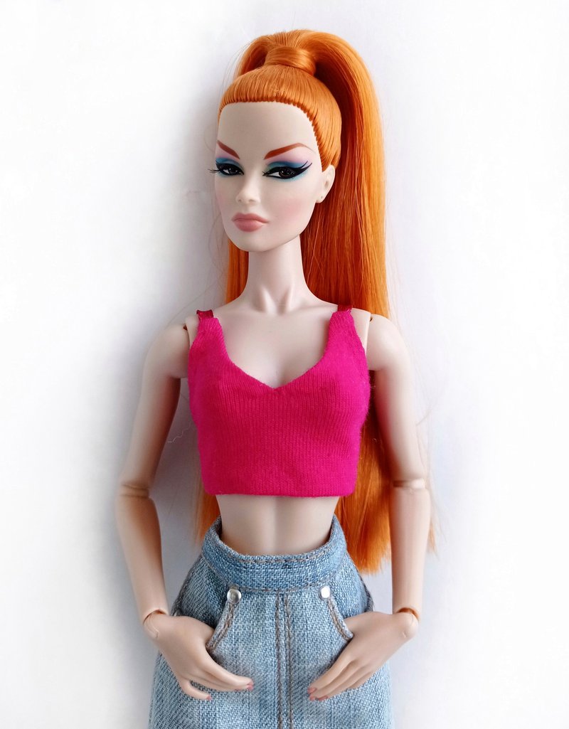 La-la-lamb Hot pink crop top with straps for Fashion Royalty FR2 12 inch dolls - Kids' Toys - Cotton & Hemp Pink