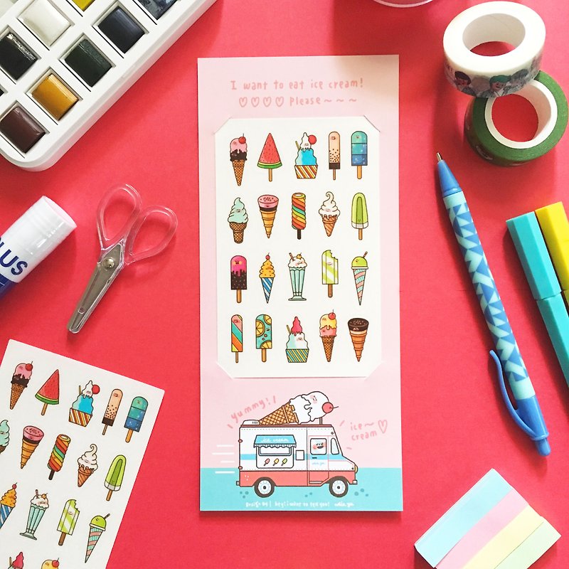 アイスクリームのベンダーカート/透明ステッカー - シール - 紙 多色