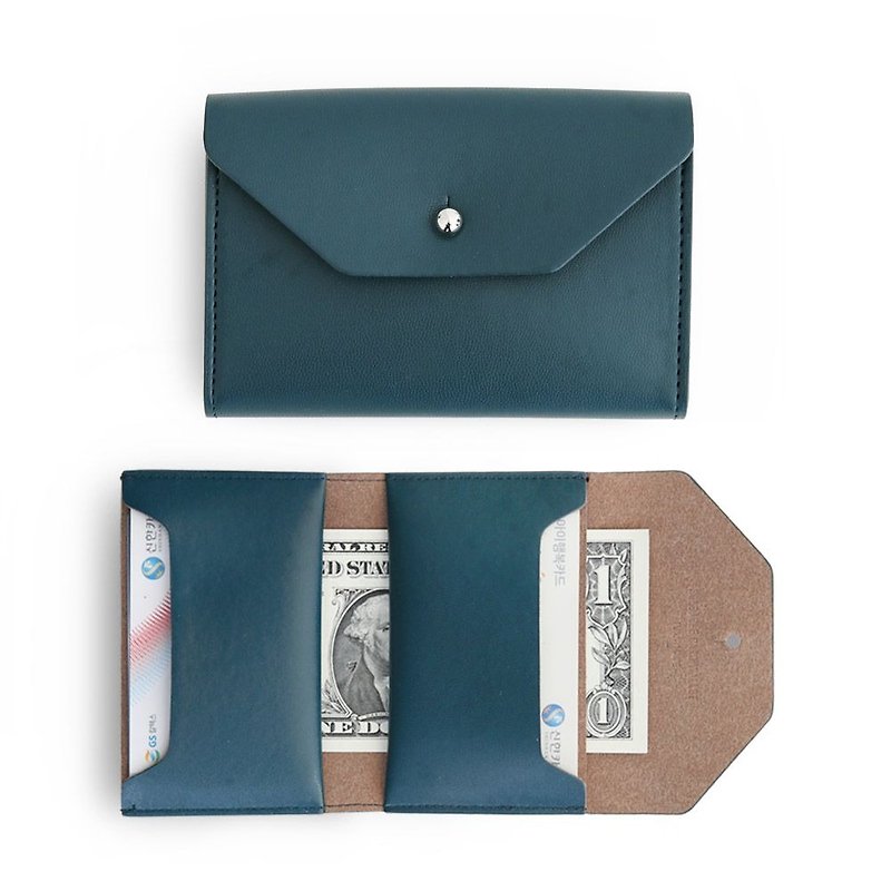 Funnymade adult imitation leather folding business card ticket holder - dark green blue, FNM35079 - ที่เก็บนามบัตร - หนังแท้ สีเขียว