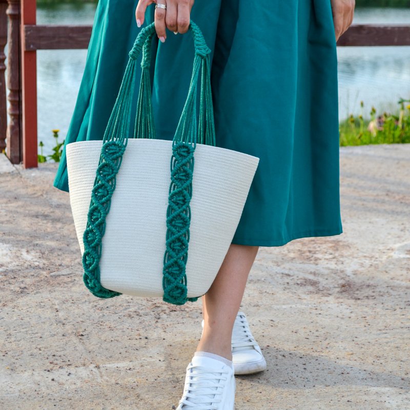 Macrame summer tote bag for women - 手提包/手提袋 - 環保材質 白色