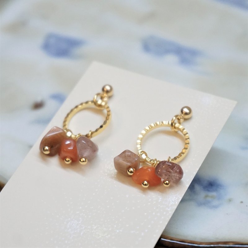 << Gorgeous round dance dress - sweet girl >> natural stone dangle earrings (can be changed ear clip) - ต่างหู - เครื่องประดับพลอย หลากหลายสี