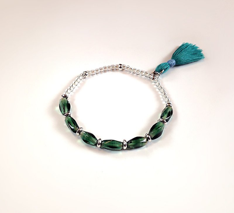 [Gemstone Series] Hand-made green curve glass tassel • Bracelet - Bracelets - Glass Green