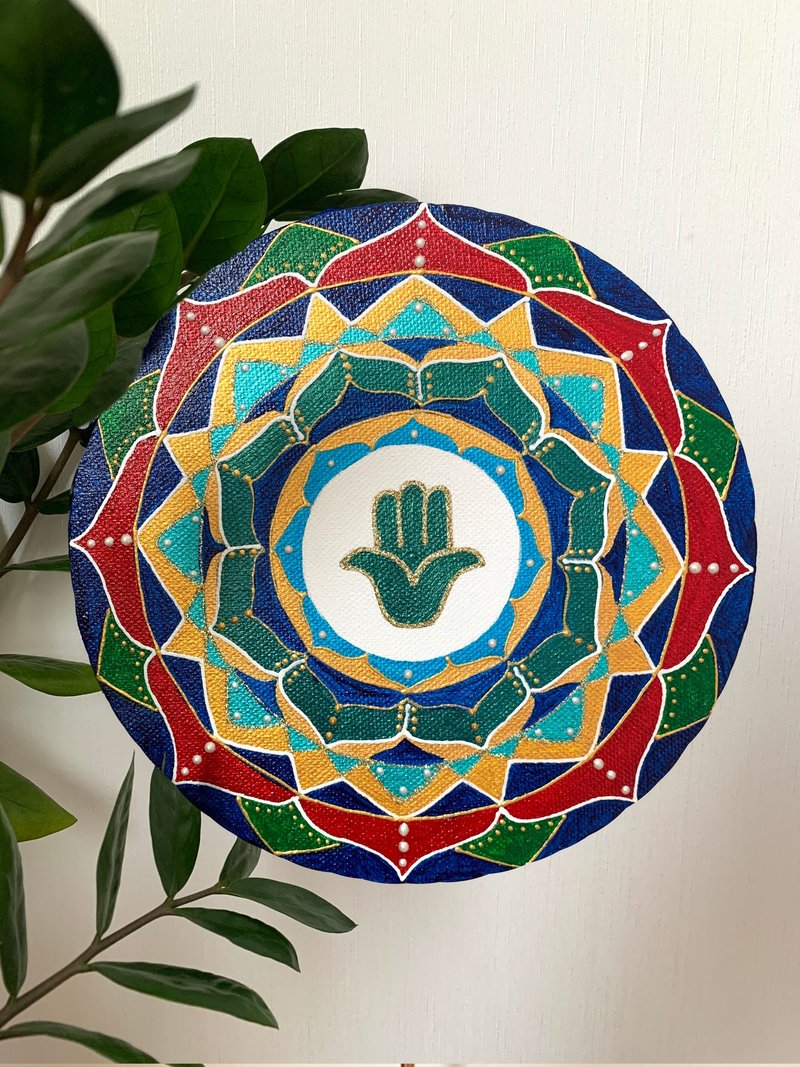 Colorful mandala Hamsa symbol | Sacred geometry art | Hand of Fatima decor - 壁貼/牆壁裝飾 - 壓克力 多色