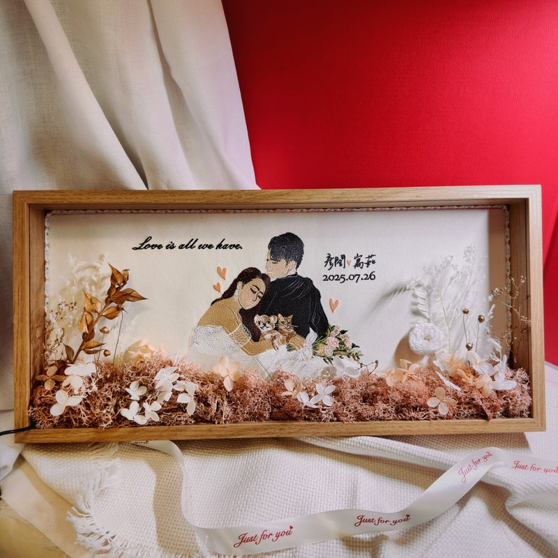 客製化刺繡永生花相框 - 似顏繪/客製畫 - 棉．麻 