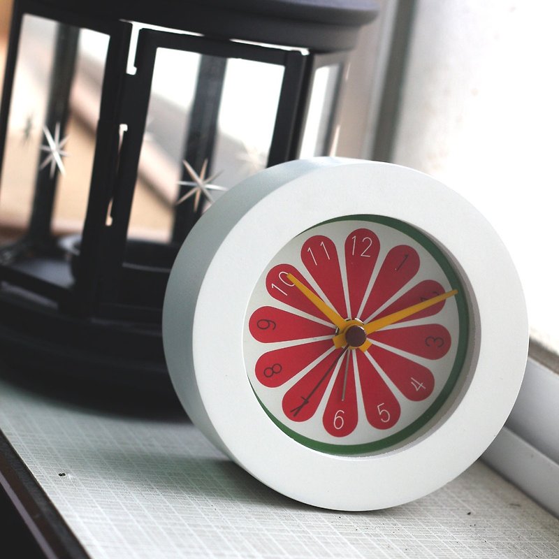 Round Wooden Frame Alarm Clock- open watermelon - นาฬิกา - ไม้ ขาว