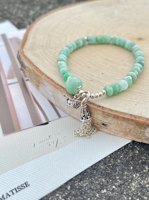 翡翠設計館 / 賞翠•玩翠 EXE Jewelry 白底青圓玉手串 925銀 |天然緬甸翡翠