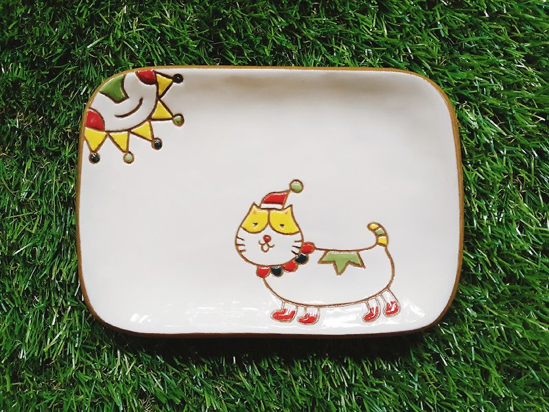 【紅帽子限定】貓咪小王子─好天氣好心情造型盤 - 小碟/醬油碟 - 陶 