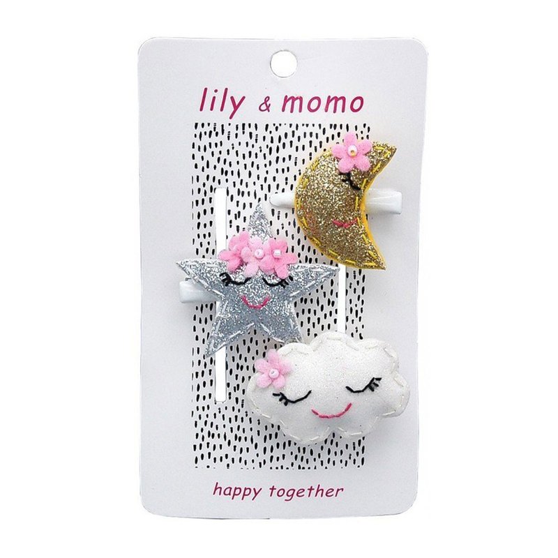 美國 Lily & Momo 手工髮飾 ─ 星月天空 | 三件組 | 甜美公主風 - 嬰兒手鍊/飾品 - 聚酯纖維 白色