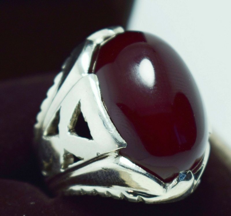 Brown Blood Red Yemeni Agate Mens Aqiq Aqeeq Gifts Handcrafted Jewellery Rings - 戒指 - 寶石 咖啡色