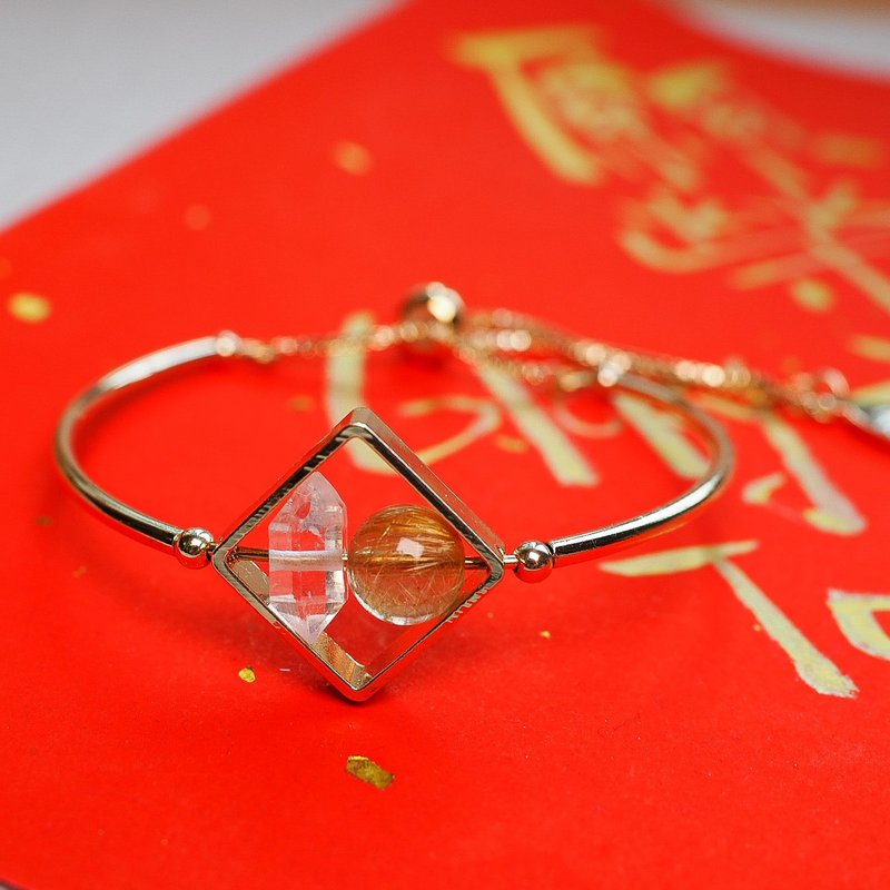 健康財運我全部都要   招財最強  金髮晶配閃靈鑽   金色手鐲 - 手鍊/手環 - 其他金屬 金色
