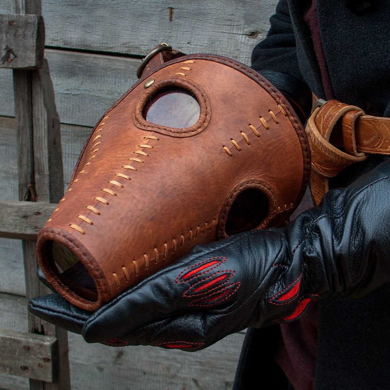 Handmade leather mask for picking mandrake - Face Masks - Genuine Leather Brown