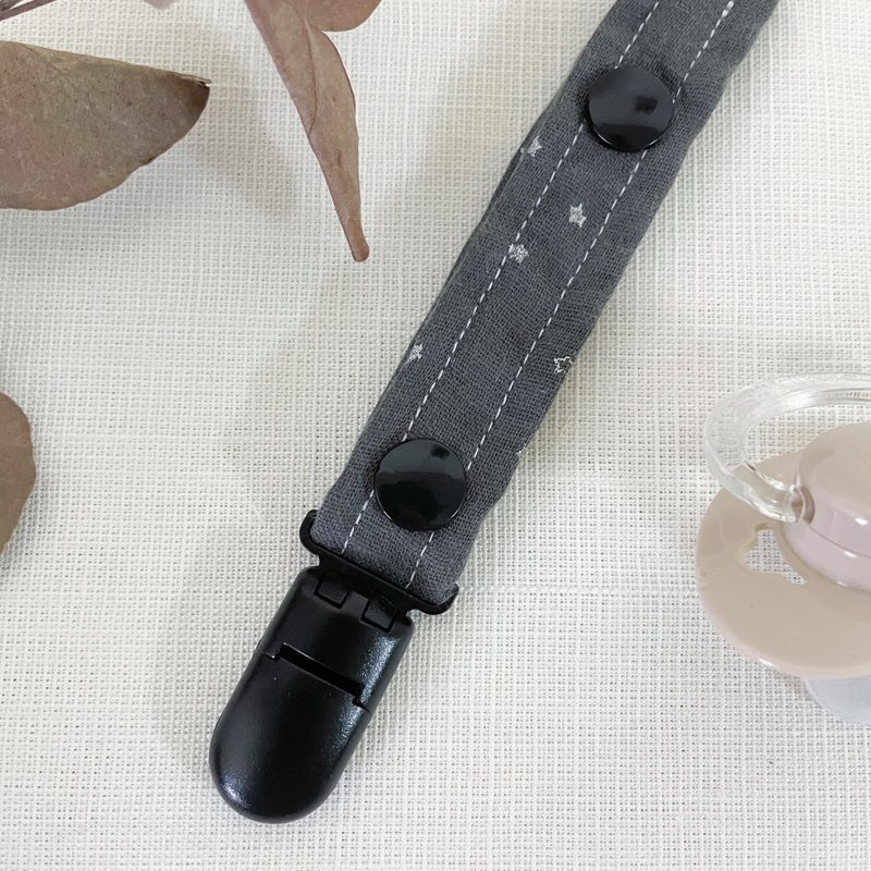 新生兒奶嘴夾・奶嘴鏈・玩具防掉繩・固齒器防掉帶・灰矇星空 - 奶瓶/奶嘴 - 棉．麻 黑色