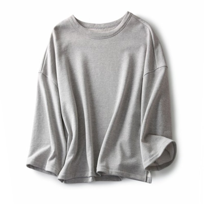 New color added Cotton slit tunic wetsuit top long sleeve light gray 191002-2 - Women's Tops - Cotton & Hemp 