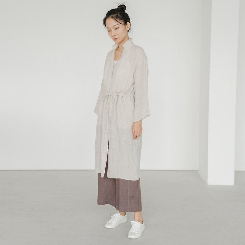 BUFU  linen transparent long cardigan SH190114 - Women's Shirts - Cotton & Hemp Transparent