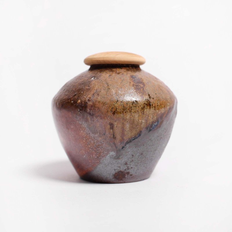 明芽窯 l柴燒重落灰志野茶罐 0816-18 H2 - 茶壺/茶杯/茶具 - 陶 咖啡色