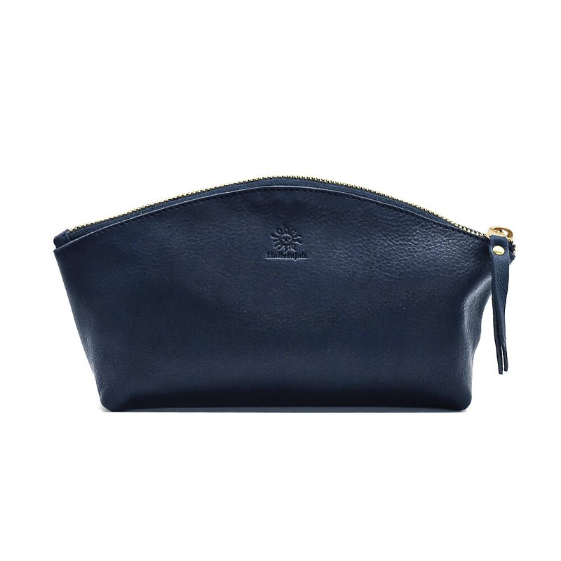 Genuine Leather Pouch Soft Nume Leather Large Capacity Pouch Makeup Case Cowhide Genuine Leather Vegetable Tannin [Navy] HAK058 - Toiletry Bags & Pouches - Genuine Leather Blue