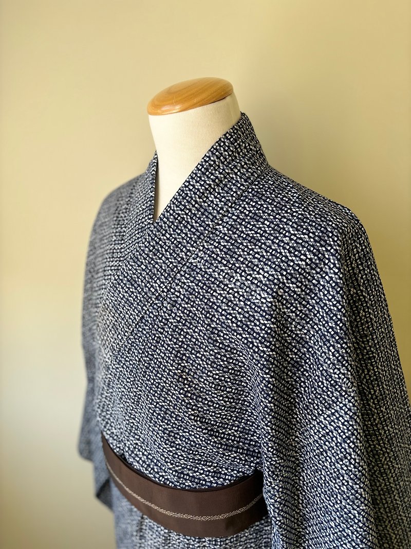 Men's vintage yukata with knotted pattern - Other - Cotton & Hemp Blue