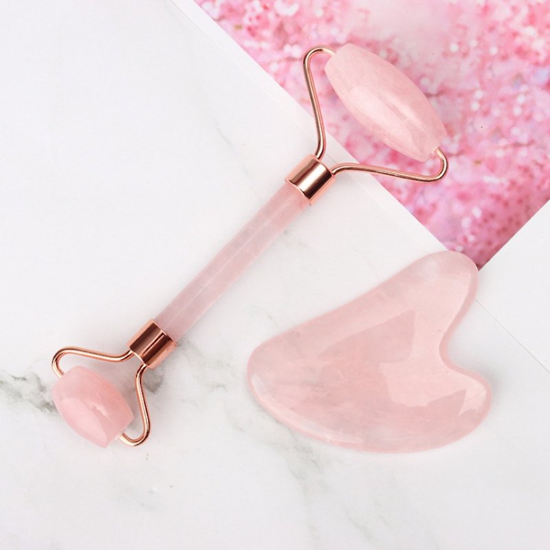 [Small NG Commodity Sale] Natural Pink Crystal Jade Firming Lifting Roller Heart-shaped Scraping Board Set